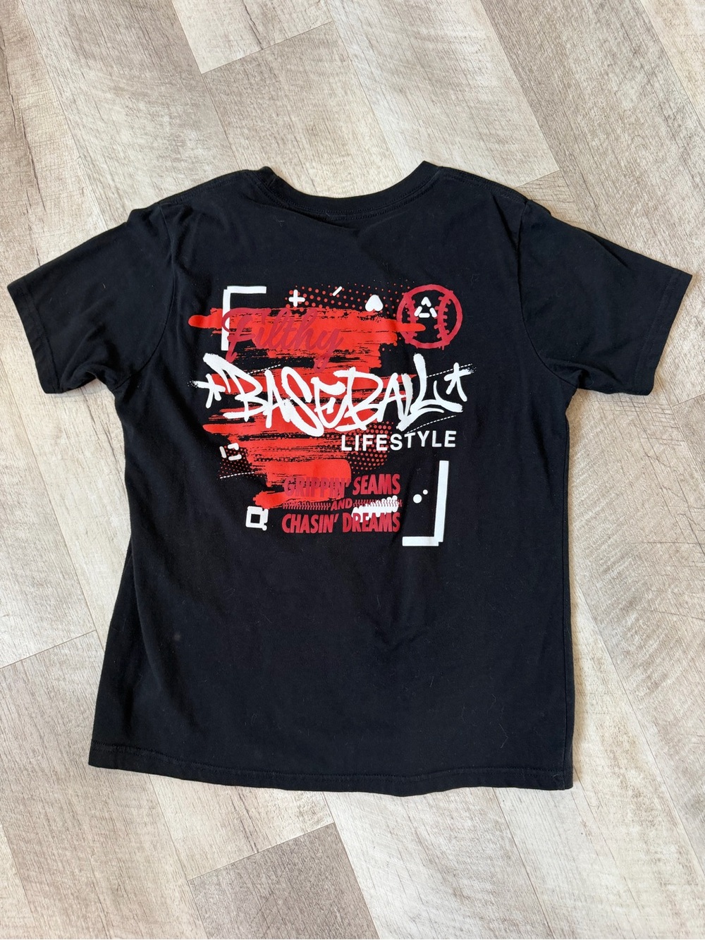 Kids Black Short Sleeve Tee with Red Emblem - Picture 4 of 5